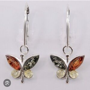 Midwest Amber 925 Sterling Silver dainty butterfly lever back earrings